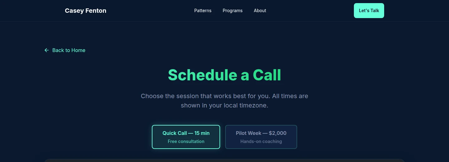 Current live CaseyFenton.com scheduling page