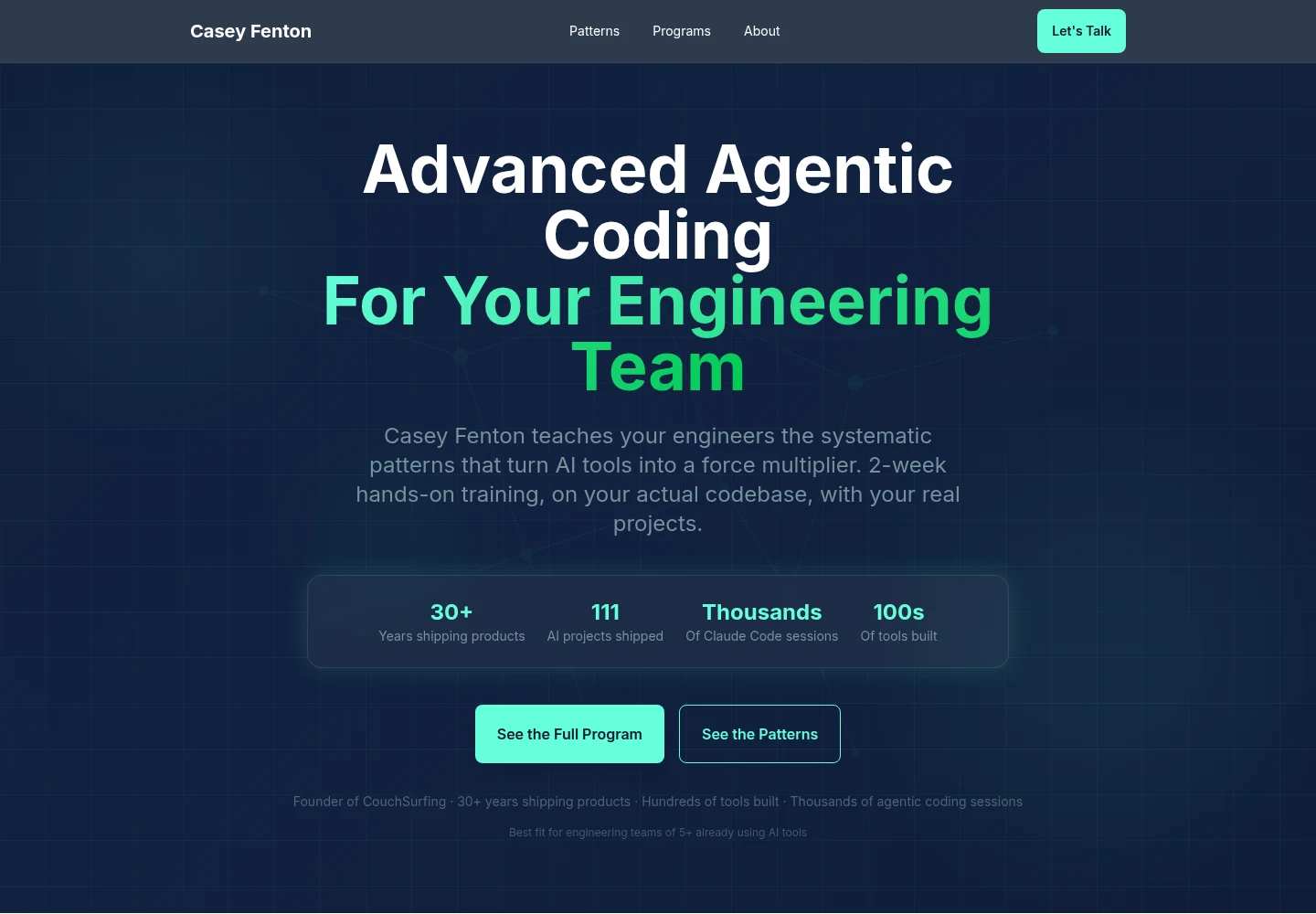 Current live CaseyFenton.com home page on desktop