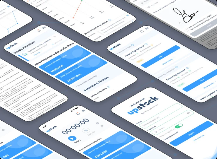 Upstock product interfaces arranged across desktop and mobile screens