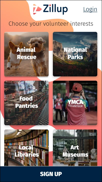 Zillup mobile interests interface