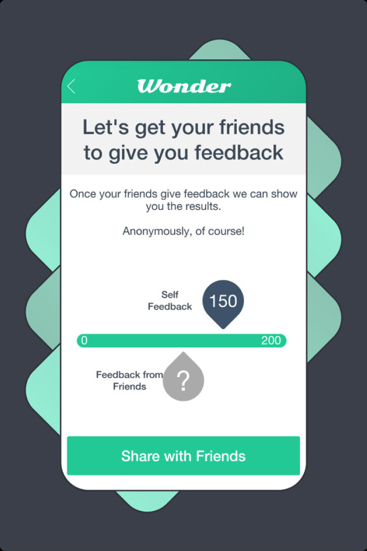 Wonder app screen explaining how peer feedback is collected